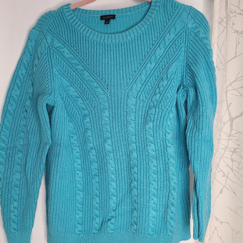 Women's Blue Cable Knit Sweater